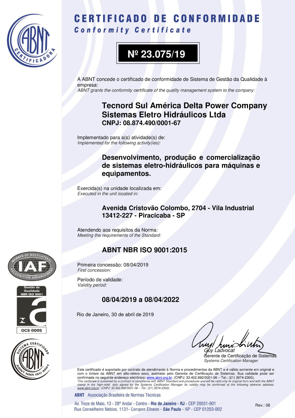 certificado ISO Tecnord